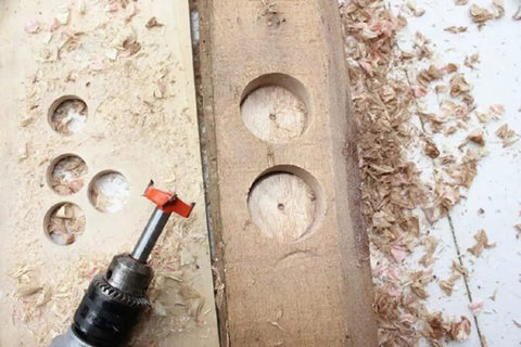Precision 14mm Forstner Drill Bit Heavy Duty Cemented Carbide Hole Saw making clean holes in wood, ideal for wood alignment.