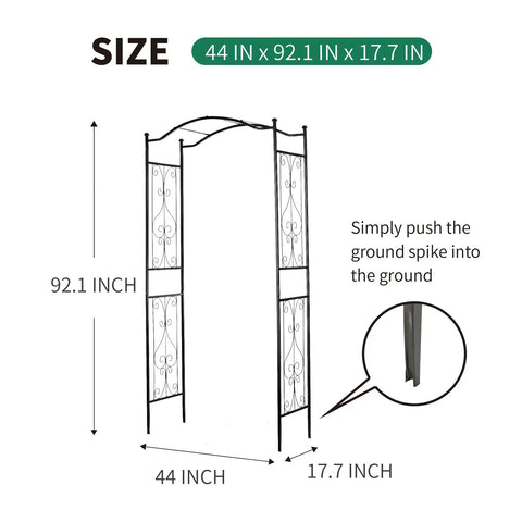 Go To Garden Arch For Climbing Plants Sturdy Metal Iron Frame With Decorative Wire Lattice Weatherproof And Rust Resistant Easy Assembly And Portable Tall 92 Inch High By 44 Inch Wide In Classic Black Finish diagram