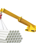 Heavy Duty Workhorse Forklift Jib Boom Crane With 11000 Lbs Capacity And Adjustable 94.5 Inch Telescopic Arm lifting white pipes.