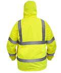 Back view of Hi Vis Waterproof Rain Jacket With Mesh Lining ANSI Class 3 Type R Lightweight Wind Resistant Safety Gear.