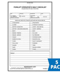 Heavy Duty Forklift Operator Daily Pre Shift Safety Inspection Checklist Carbonless Forms No Fuss Warehouse Grind Ready Electric Or Gas Engine Maintenance Log Five Pack with detailed inspection items.
