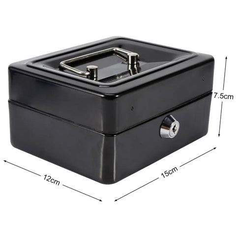 Compact Lock Box For Cash And Jewelry Storage, Lockable Small Black Safe With Key For Home And Office Security