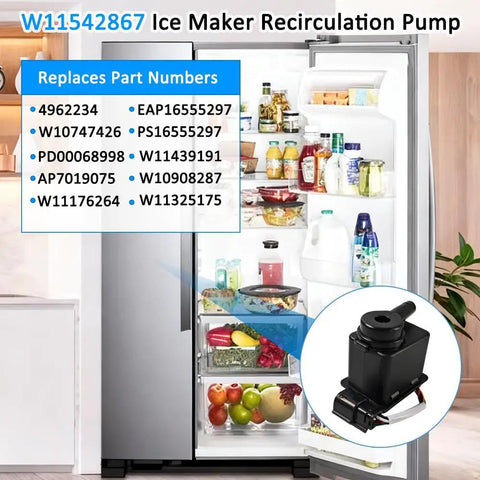 Ice Maker Recirculation Pump Water Assembly Kit Fixes Low Ice Production And No Ice Issues Improves Water Flow Over Evaporator Plate To Build Solid Ice Cubes For Your Home Fridge replacement pump