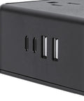 Lock Your Gaming Battlestation And Home Office With A Solid Desk Clamp Power Strip Featuring Four AC Outlets And Four USB Ports For Smart Charging - close-up of USB ports.