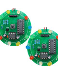 Two Pack Soldering Practice Kit With CD4017 And NE555 Chips for Lucky Wheel LED projects, showing two green circuit boards