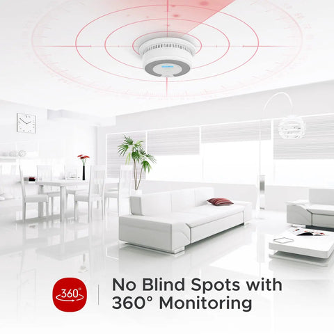 Ceiling-mounted 10-Year Battery 2-In-1 Smoke And Carbon Monoxide Alarm Detector With Large LCD Display in modern living room