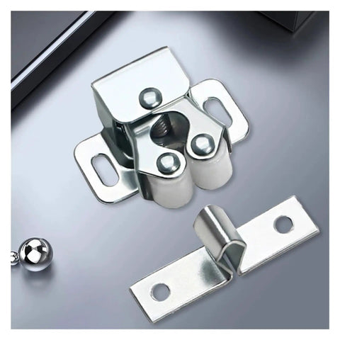 Super Cool 10 Piece Cabinet Latch Catches For Sliding Closet Door Stops With Easy Spring Lock And Adjustable Fit. Silver latch system.