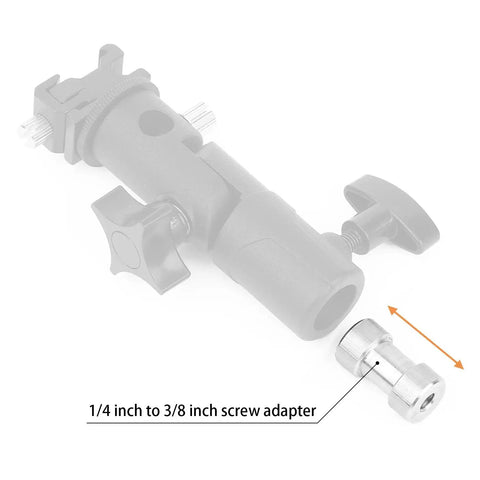 Slick Rock Solid 20 Piece Camera Screw Adapter Kit With Hella Compatible 1/4 To 3/8 Reducer Bushings And No Fuss Male To Male Converter Spigot Mounts for tripods, showing an adapter with a knob.