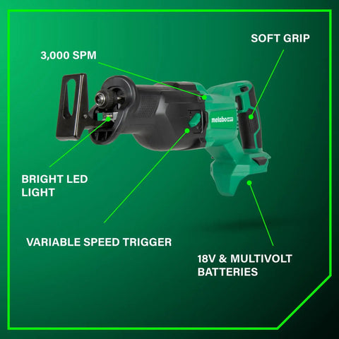 18V Cordless Reciprocating Saw With Orbital Cut Mode Beast Mode Power 3000 SPM LED Light Tool Body Only