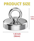 Heavy Duty Neodymium Rare Earth Fishing Magnet With 90 Pounds Pulling Force, Round Magnet With Lifting Eye Bolt, 1.42 inch Diameter