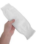 Hand holding Built Tough Cut Resistant Forearm Sleeves Featuring Sweat Wicking Hppe And Reinforced Fiberglass Weave.