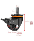 Detailed view of Heavy Duty Swivel Caster Wheels With M Threaded Stem And Brake, dimensions labeled for furniture and equipment use.