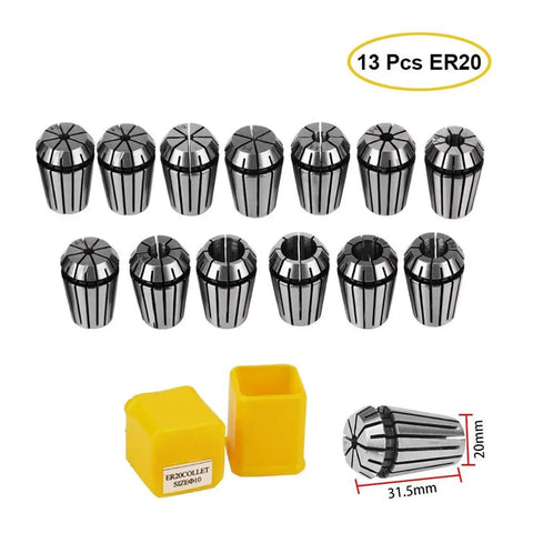 Top Shelf ER Collet Chuck And Cnc Milling Tool Mount Bringing Zero Point Zero Zero Eight Mm Precision To Engraving Machine Spindles, 13 pcs ER20