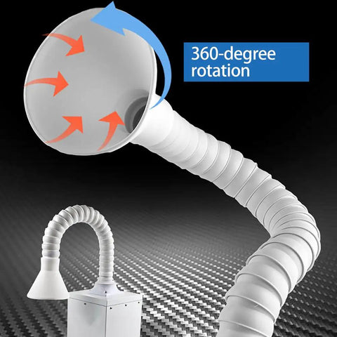 360-degree rotation hose of Desktop Welding Fume Extractor With 35 Watt Knockout Suction and triple layer filtration.