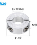 Four Pack Heavy Duty Double Split Clamp On Shaft Collar For One Half Inch Shaft Two Piece Clamping Collar One And One Eighth Inch Outside Diameter Thirteen Thirty Second Inch Thick Aluminum Alloy Set Screw Split Collar Clamp, size diagram
