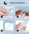 Adjustable Elastic Bed Sheet Straps Set Of 4 Non Slip Corner Fasteners tutorial showing installation steps and close-up views.