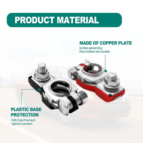 Heavy Duty Top Shelf Battery Terminals Compatible With Nissan Sentra Murano Maxima Rogue Auto Cable Top Posts positive negative connectors showing copper plate and plastic base design.