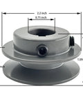 2.2 Inch Cast Iron Motor Pulley 3/4 Inch Bore 1 Groove For A, 3L And 4L V Belts, 2.2 Inch Outer Diameter, with measurement annotations