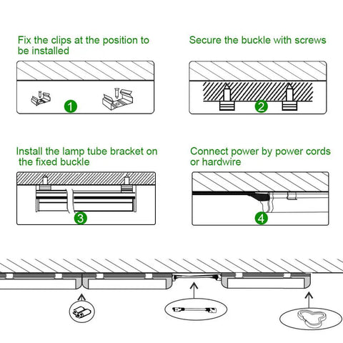 Installation guide for the Brighten Your Workshop With A 4 Pack 14W LED T5 Integrated Fixtures 3ft Daylight White 6000-6500K Linkable Shop Light.