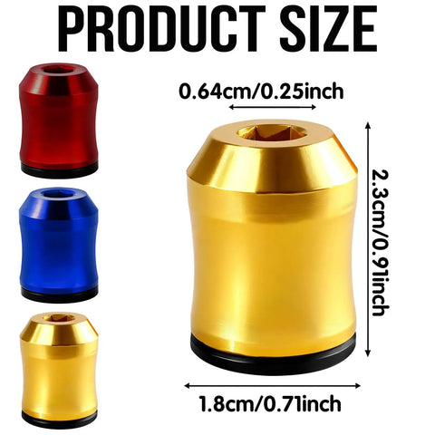 Three Piece Magnetic Screw Ring Set For Drills And Power Tools in red, blue, and gold with dimensions shown