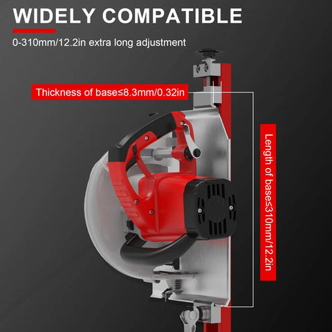 Circular Saw Guide Rail For 12 Inch Base, Aluminum Adjustable Cutting Guide shown with red saw and adjustment scales