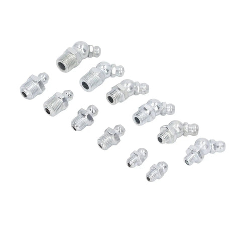 Top Grade Hydraulic Grease Fitting Assortment Kit 130 Pcs 12 Types Rustproof Zerk Fittings For Car And Machinery Maintenance Making Greasing Tasks Fast And Efficient For Mechanics And DIY Guys At Home Or Garage Using Solid Tools That Hold Up Well, 12 steel fittings