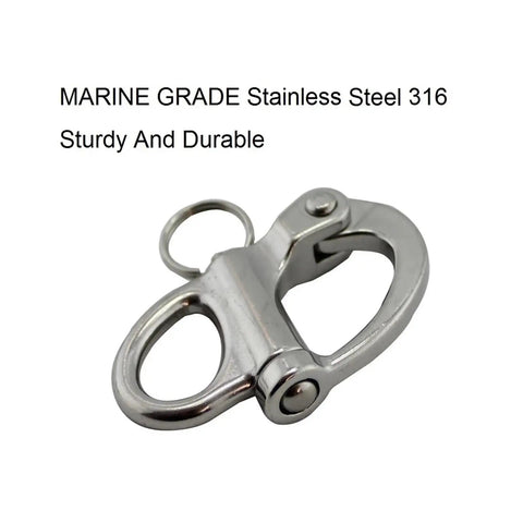 Rock Solid 316 Stainless Steel Snap Shackle Quick Release Swivel Bale Hook with sturdy design for secure boat mooring.