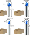 8 Piece 90 Degree V Groove Router Bit Set with solid carbide double flute for CNC engraving and woodworking, shank size 1/4 inch