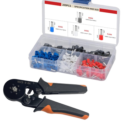 Ferrule Crimping Tool Kit With Self Adjusting Ratchet For AWG 23 10 Wires Includes 200 Terminals Ferrules And Connectors