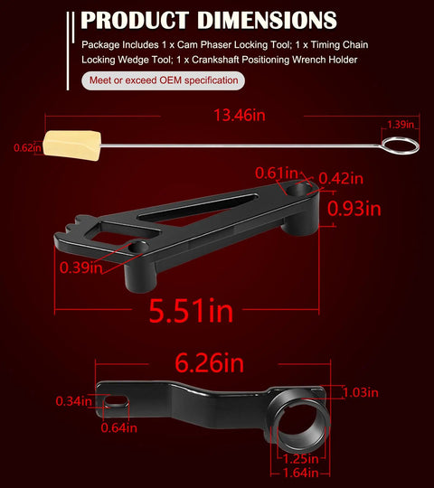 Ford Camshaft Tool Complete Combo Set measurement diagram for 4.6L 5.4L and 6.8L 3V Engines with size details
