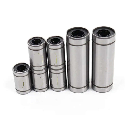 Smooth Running LM8UU And LM10LUU Linear Bearings For Prusa Mini 3D Printer Gear With Premium Hybrid Build That Keeps Dust和水 Out For Long Lasting Smooth Prints. five metal bearings shown
