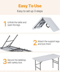 Instruction steps for setting up 4 Ft Folding Picnic Table Portable And Lightweight For Camping Picnics Beach Days Tailgating Dining