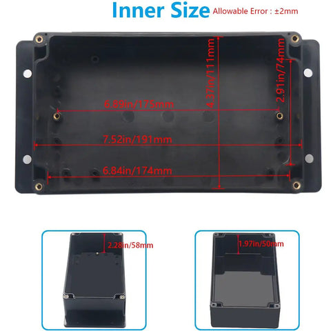 Outdoor Waterproof Junction Box IP67 Project Box Built Tough For DIY Electrical Enclosures ABS Construction Mounting Ear Dustproof And Weather Resistant Ideal For Outdoor Electronics 7.9 X 4.7 X 3 Inches, inner size diagram