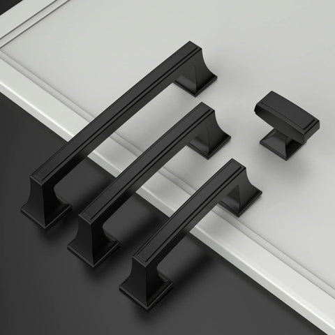 Matte Black Cabinet Pulls 10 Pack 5 Inch Center To Center Hardware and handle knobs on white background ZH0010