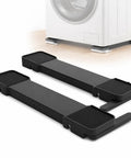 Heavy Duty Washer Dryer Pedestal With Roller Sliders For Easy Lift Move And Lower Heavy Appliances, Adjustable Furniture Mover With 250kg Load Capacity, Solid Plastic Stand For Washers Dryers And Fridges In Black on smooth surface.