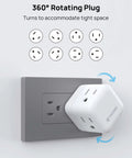 Heavy Duty Sideways Wall Outlet Extender With Three Power Sockets For Fast Charging Laptops Phones And Gadgets High Amp 1875W, 360° rotating plug for tight spaces.
