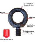 12.9 Heavy Duty Lifting Eyebolt For Trucks And Trailers Beefy 6 Ton Working Load Limit Thirteen Sixteenth Inch Eye Industrial Grade Forged Steel DIN580 M20 Size For Towing And Pulling Point 42CrMo Alloy Steel Forged Hardware with red rubber cover visible