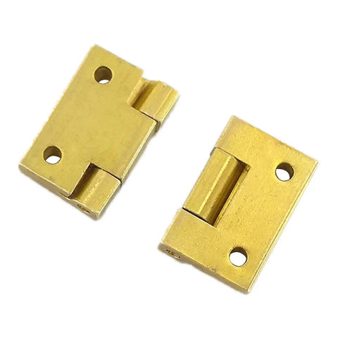 Solid Brass Furniture Hinges Set For Small Cabinets And Jewelry Boxes 19 By 12.5 mm Mini Butt Connectors shown front view
