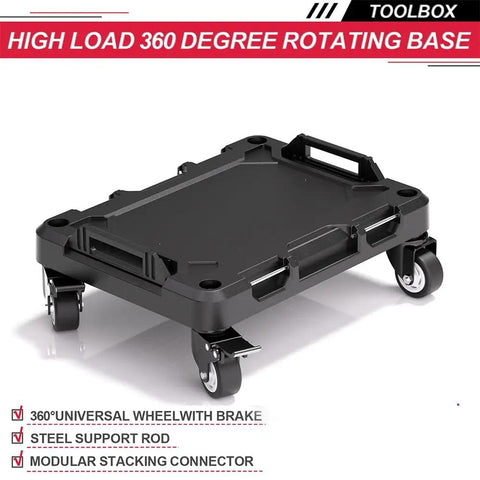 Three Tier Stackable Rolling Tool Box With Wheels Garage Ready, Modular Tool Organizer System base with caster wheels