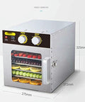 Straight Up Heavy Duty Stainless Steel Food Dehydrator Six Layer Trays For Crunchy Dried Fruit Savory Jerky And Seasoned Snacks With Easy Dial Timer side view with trays.