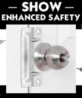 Heavy Hitter Stainless Steel Door Strike Guards Sleek Silver Two Pack with mounted door knob and strike plate on a door.