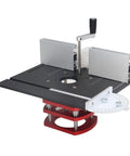 Manual Router Lift Table With Precision Top Plate For 64mm To 66mm Trim Routers showing robust black surface and adjustable height mechanism.