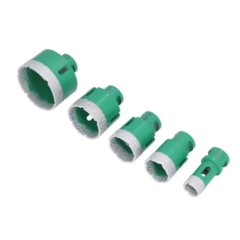 Heavy Duty 5 Pc Hole Saw Set With M14 Connector For Drilling Glass Tile And Marble Thickened Coating Makes Quick Work Of Tough Home Reno DIY Projects Like A Champ, 5 green diamond-coated bits