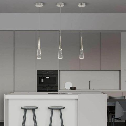 Dope Modern Crystal Pendant Light In Brushed Nickel, Mini Hanging Fixture For Kitchen Island And Bathroom, Elegant Crystal Bead Design