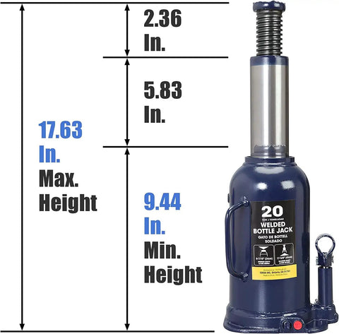 Beefy 20 Ton Hydraulic Car Bottle Jack For Auto Repair And Home Garage Lift With Serrated Saddle Heavy Duty Steel Construction Wide Lifting Range