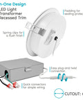 6 Inch Gimbal LED Recessed Downlights For Easy Install, 5 Color Temperature Options, showing transformer and connectors.