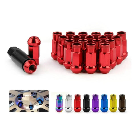 Custom Ride Upgrade Wheel Hub Screws And Hexagonal Bolts M12x1.5 in red color, titanium coated racing hardware for hot rods.