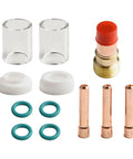 Upgrade Your Tig Welding Game With This Sweet 12 Piece Torch Accessory Kit Featuring Gas Lens And Glass Cup For Cleaner Arcs And Precise Control On Pipes And Tight Spots Without Any Turbulence Or Mess - Includes glass cups, collets, and O-rings.