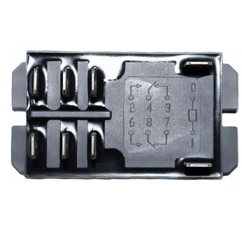 Bottom view of Heavy Duty 120VAC DPDT Power Relay With Two Form C Contacts For HVAC And Industrial Switching The Workhorse 30A Rating 8 Terminal DIN Rail Or Panel Mount Class F Enclosed Control Relay.