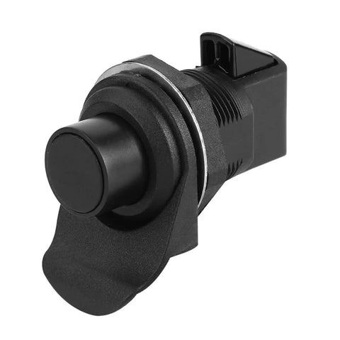 Close-up of Five Piece Push Button Boat Door Latch Set, Black Plastic Glove Box Release Lock, Spring Pop Button Mechanism